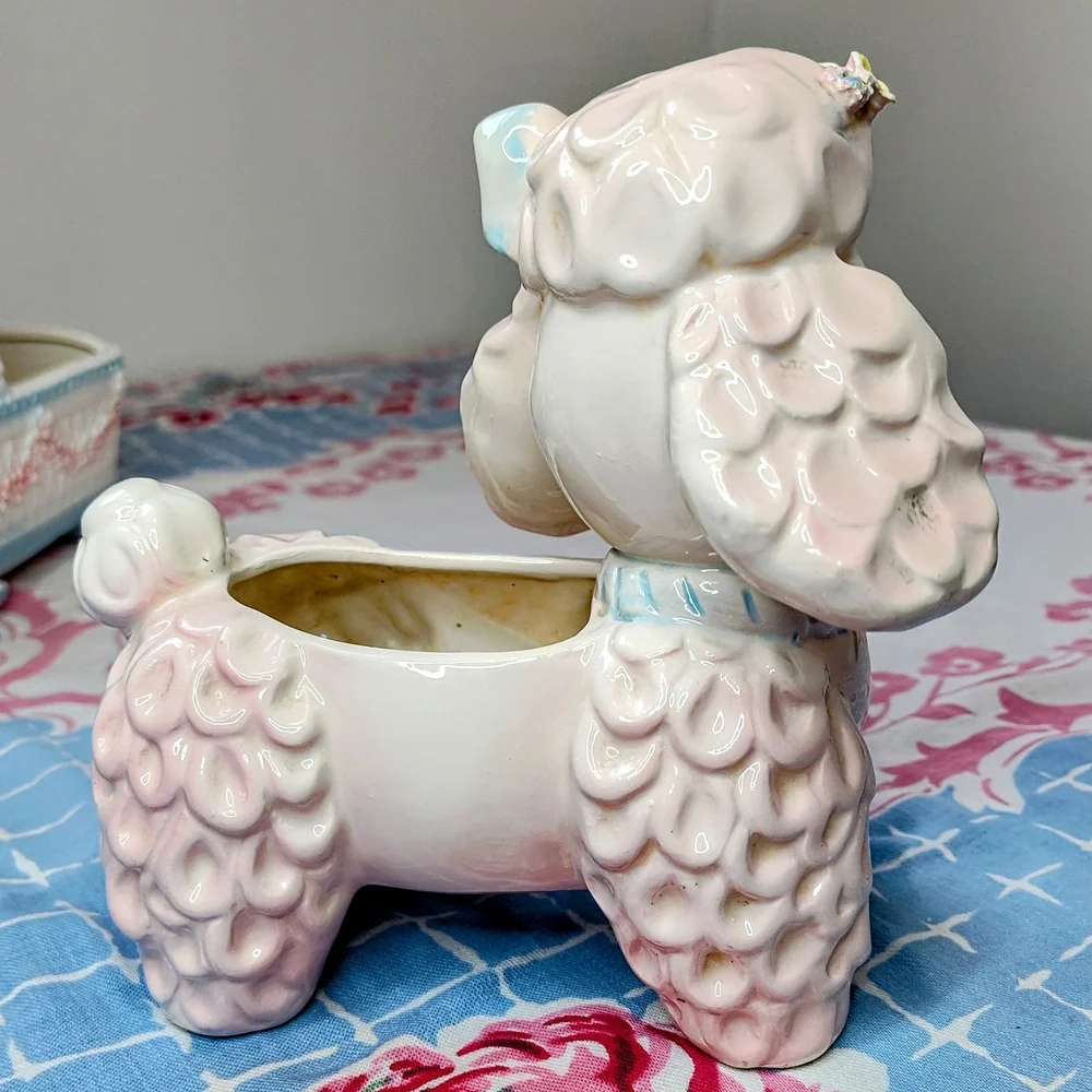 Antique Glazed Ceramic Poodle Planter With Beautiful details, Colors and Charm! - Picture 5 of 7